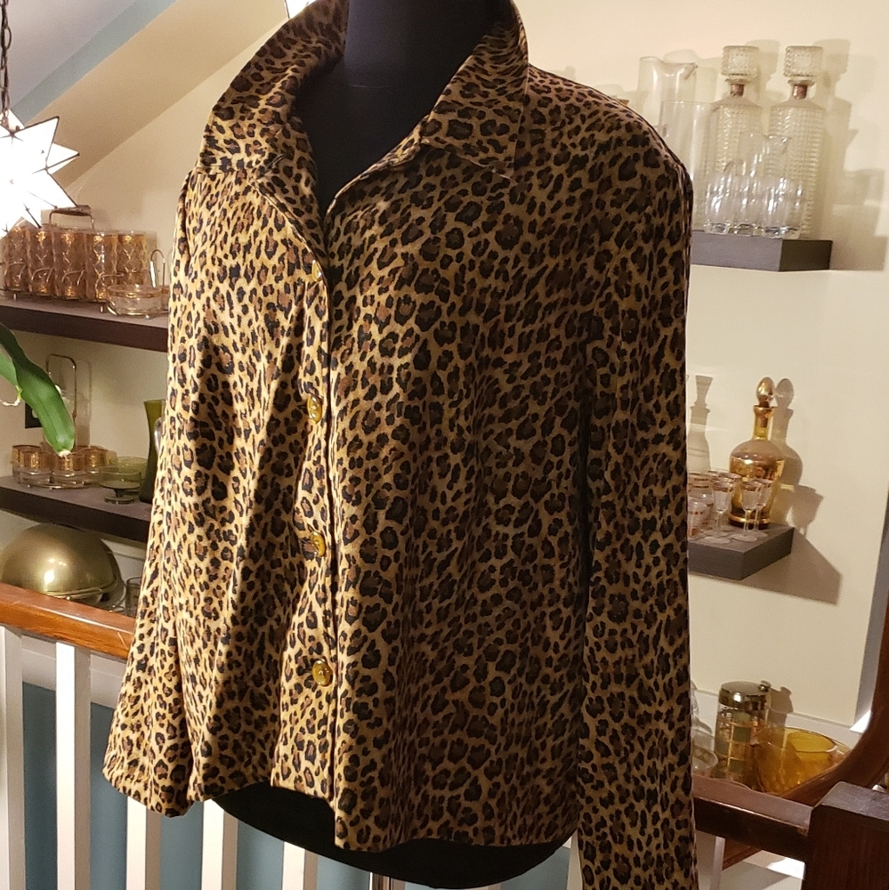 Briggs New York Leopard Print Button-Front Blazer Jacket - Tan & Black
